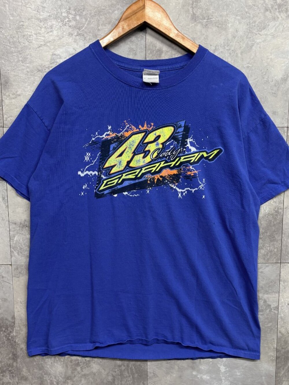 Gildan Cody Graham 43 Sprint Car T Shirt Men's L Blue Racing Double Sided